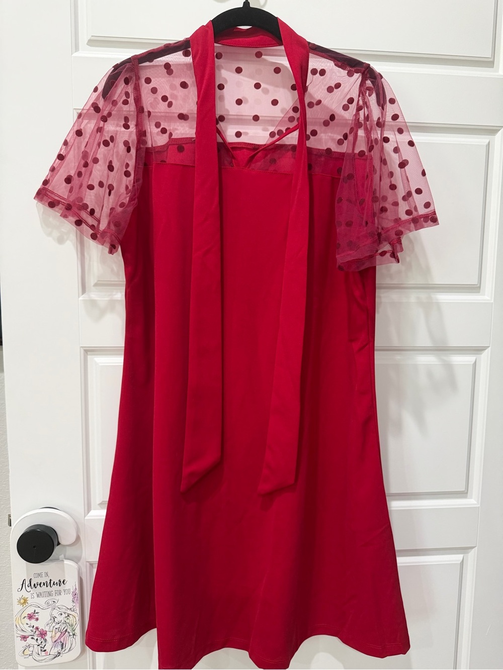 Red Polka Dot Mesh Sleeve Dress